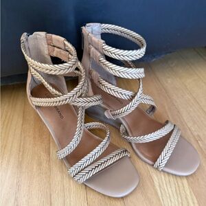 Lucky Brand tan Braided Zip Sandals  Jinfanya wedge Size 7